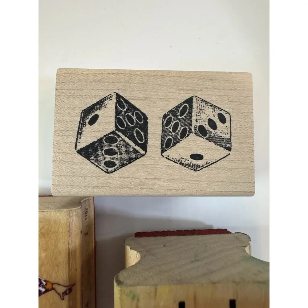 Lot Of 3 Tic Tac Toe Dice Queen Of Hearts Wood Mounted Rubber Stamp #6294